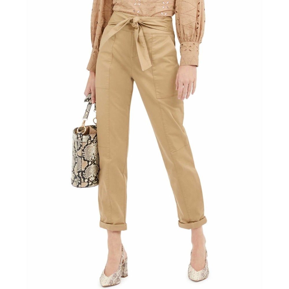 INC Tie-Front Paperbag Utility Pants 6 High-Waist Tapered